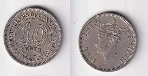 10 Cents Kupfer-Nickel Münze Malaya 1949 Georg VI. (138931)