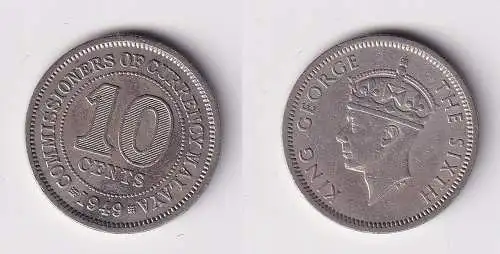 10 Cents Kupfer-Nickel Münze Malaya 1949 Georg VI. (159332)