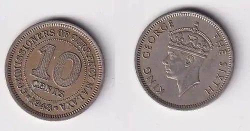 10 Cents Kupfer-Nickel Münze Malaya 1948 Georg VI. (158564)