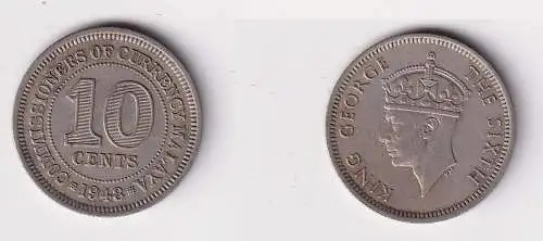 10 Cents Kupfer-Nickel Münze Malaya 1948 Georg VI. (144973)