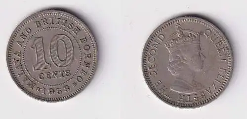 10 Cents Kupfer-Nickel Münze Malaya und britisch Borneo 1958 Elizabeth (144787)