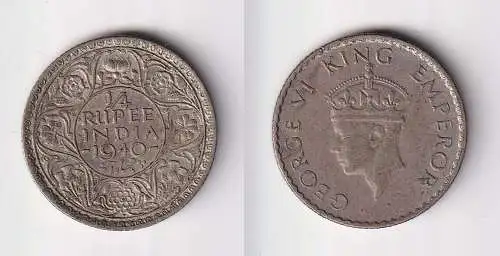 1/4 Rupie Silber Münze Indien 1940 Georg VI. (137588)