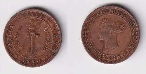 1/2 Cent Kupfer Münze Ceylon Sri Lanka 1870 Victoria (157264)