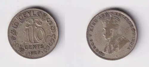 10 Cents Silber Münze Ceylon 1927 Georg V. (152188)