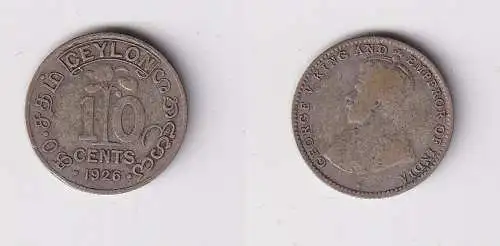 10 Cents Silber Münze Ceylon 1926 Georg V. (153530)