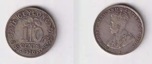 10 Cents Silber Münze Ceylon 1920 Georg V. (153270)