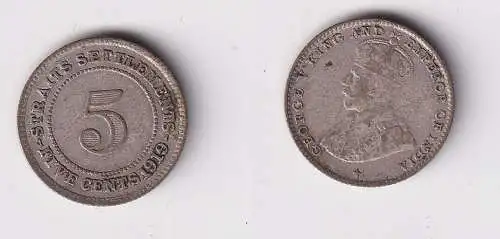 5 Cents Silber Münze Straits Settlements 1919 Georg V. (146509)