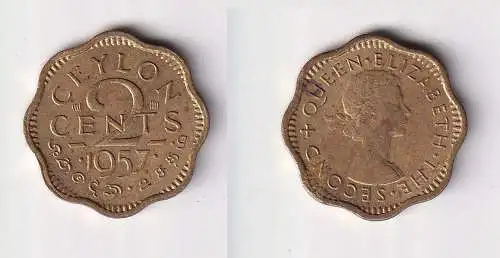 2 Cent Kupfer Münze Ceylon Sri Lanka 1957 Elizabeth (143099)