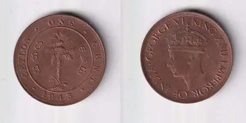 1 Cent Kupfer Münze Ceylon Sri Lanka 1943 Georg VI. (147868)