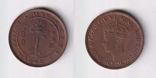 1 Cent Kupfer Münze Ceylon Sri Lanka 1942 Georg VI. (141452)