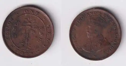 1 Cent Kupfer Münze Ceylon Sri Lanka 1929 Georg V.(138082)