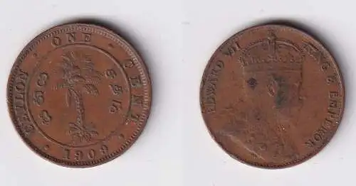 1 Cent Kupfer Münze Ceylon Sri Lanka 1909 Victoria (137099)