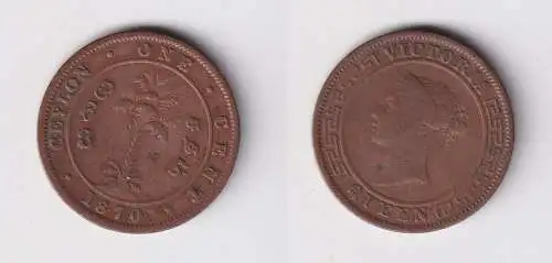 1 Cent Kupfer Münze Ceylon Sri Lanka 1870 Victoria (130299)