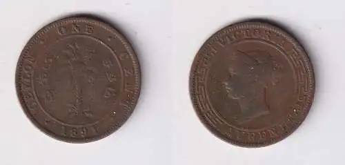 1 Cent Kupfer Münze Ceylon Sri Lanka 1891 Victoria (135381)