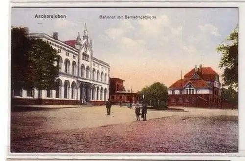 60853 Gruß aus Aschersleben Bahnhof mit Betriebsgebäude um 1910