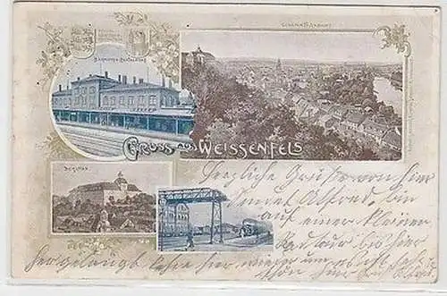 66366 Ak Lithographie Gruß aus Weissenfels Bahnhofsrestaurant 1905