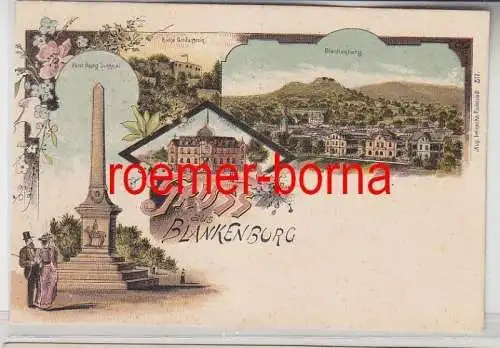 78257 Ak Lithographie Gruss aus Blankenburg, POst, Fürst Georg Denkmal um 1900