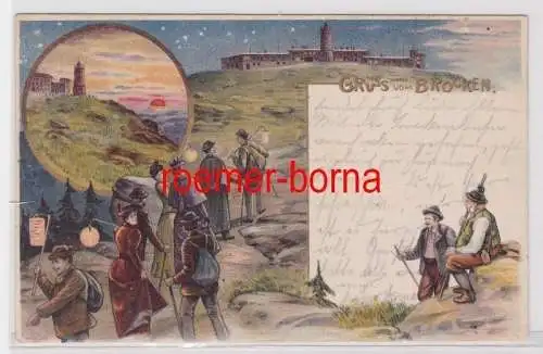 84911 Ak Lithographie Gruss vom Brocken 1900