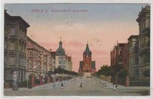 47377 Ak Halle a.S. Kaiserstraße mit Pauluskirche 1920