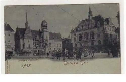 47132 Mondscheinkarte Gruß aus Halle Ratskeller um 1898