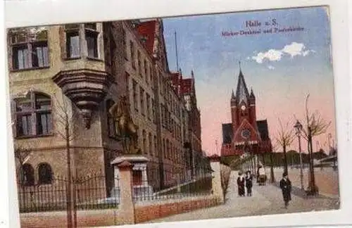 47799 Ak Halle a.S. Märker Denkmal und Pauluskirche 1918