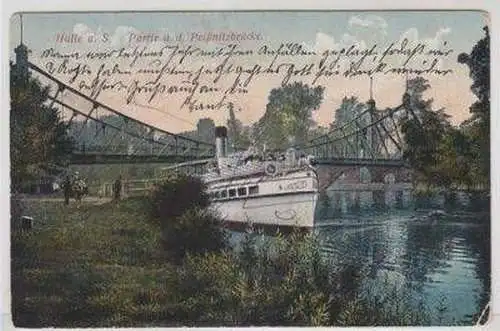 47160 Ak Halle a.S. Partie a.d. Peißnitzbrücke 1914