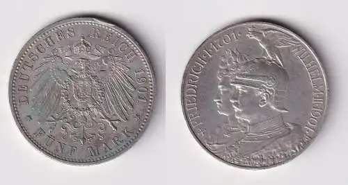 5 Mark Silber Münze Preussen 200 Jahre Königreich 1901 (151865)