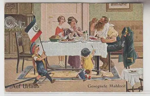 64753 Künstler Ak Arthur Thiele 'Auf Urlaub' gesegnete Mahlzeit um 1915