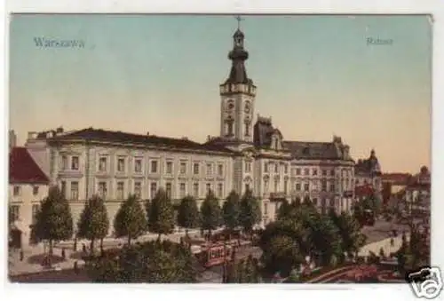 30916 Ak Warschau Rathaus mit Strassenbahn 1912