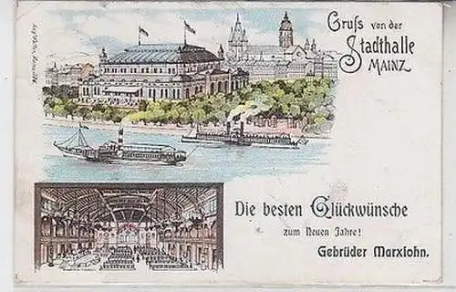 64001 Ak Lithografie Gruss von der Stadthalle Mainz 1904