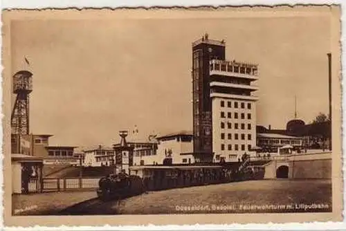 56513 Ak Düsseldorf Gesolei Feuerwehrturm mit Liliput 1927