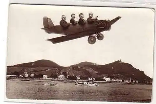 56988 Foto Ak Drachenfels mit Fotomontage Junkers Flugzeug 1937