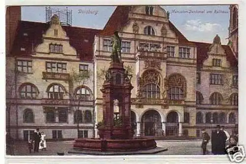 04998 Ak Duisburg Mercator Denkmal am Rathaus 1917