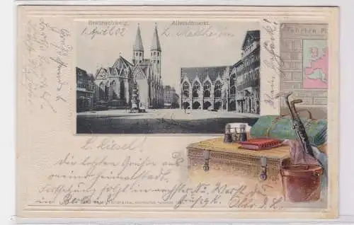 90990 Präge Passepartout AK Braunschweig Altstadtmarkt 1902