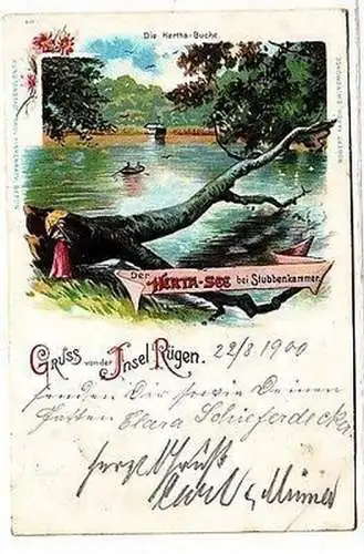 59996 Ak Gruß von der Insel Rügen der Herta See bei Stubbenkammer 1900