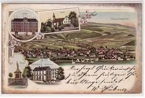 52559 Ak Lithographie Gruss aus Lauter Schule Kirche usw. 1899