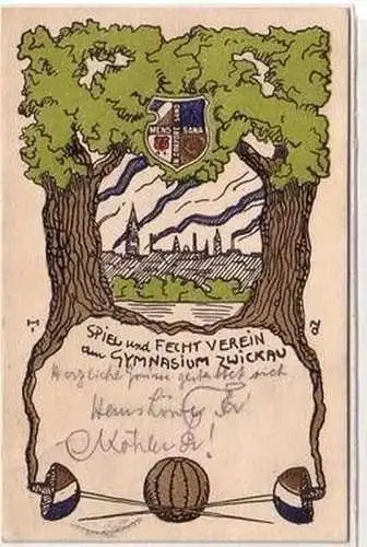 54248 Studentika Ak Spiel und Fecht Verein am Gymnasium Zwickau 1910