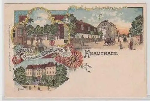 50006 Ak Lithografie Gruß aus Knauthain Gasthaus um 1910