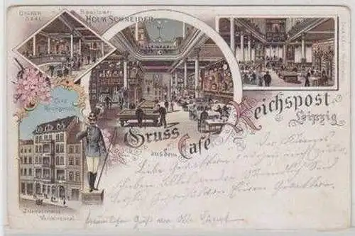 46680 Ak Lithographie Gruß aus Café Reichspost Leipzig