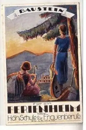 59261 Ak Baustein für ein Ferienheim Höh. Schule f. Frauenberufe zu Leipzig 1925