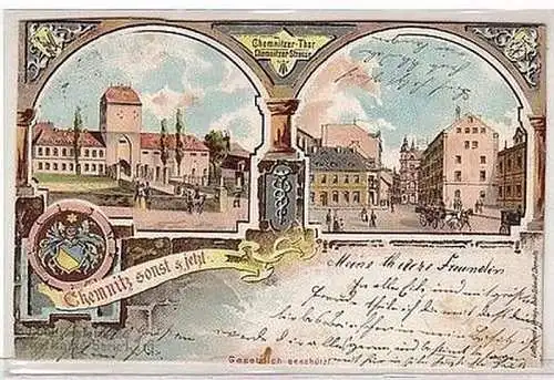 05931 Ak Lithographie Chemnitz sonst & jetzt 1899