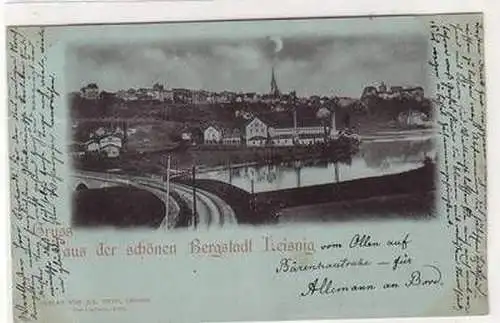 50520 Mondscheinkarte Gruß aus der schönen Bergstadt Leisnig 1898