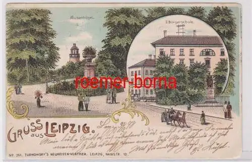 87095 Ak Lithographie Gruß aus Leipzig Musenhügel, Bürgerschule 1899