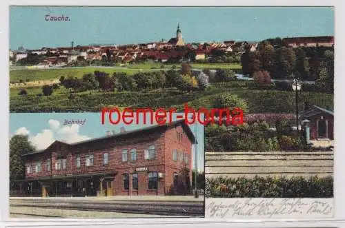 85818 Mehrbild Ak Taucha Totalansicht und Bahnhof 1923