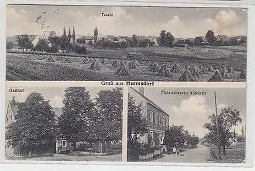 64484 Ak Gruß aus Hermsdorf Totale, Gasthof, Materialwaren Albrecht 1937