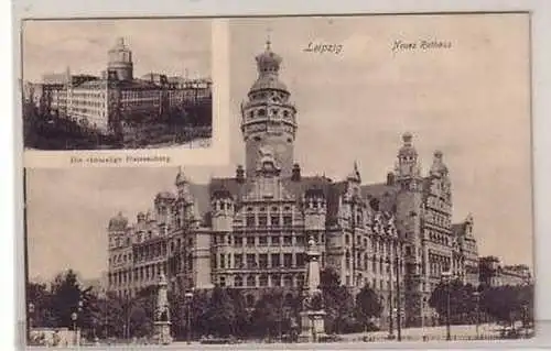 3/21 Ak Leipzig Pleissenburg und neues Rathaus 1907