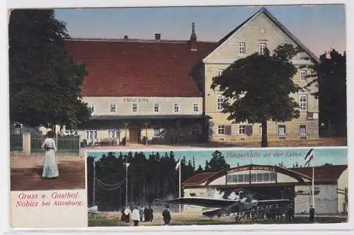 84288 Mehrbild Ak Gruß vom Gasthof Nobitz bei Altenburg, Fliegerhalle a.d. Leina