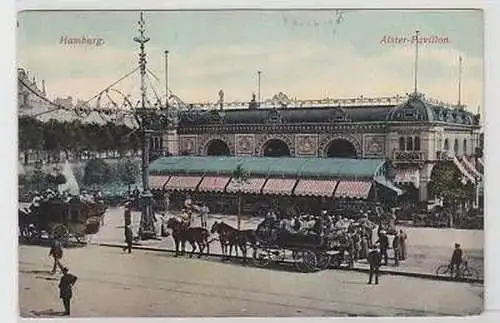 27120 Ak Hamburg Alster Pavillon mit Kutschen um 1910