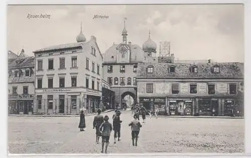 83724 AK Rosenheim - Mittertor mit Geschäften um 1930