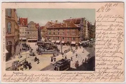 66891 Ak Augsburg Ludwigsplatz mit Augustusbrunnen 1901